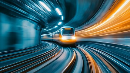 Obraz premium Futuristic high speed train zooming through a sleek advanced hyperloop tunnel showcasing the innovative transportation technology of the future The streamlined
