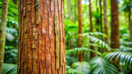 Cinnamon tree trunk with unique bark texture in a tropical forest setting , Zanzibar, Tanzania, Africa, plant, flora, spice