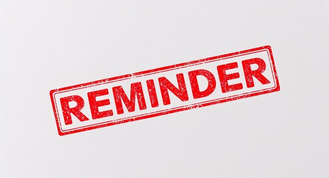 reminder red stamp lettering on plain white background
