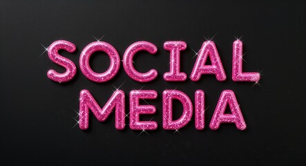 Fototapeta premium social media pink glittery shiny sparkling lettering on plain black background