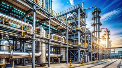 Industrial pipeline and pipe rack in a petroleum or chemical plant , pipeline, pipe rack, industrial, petroleum