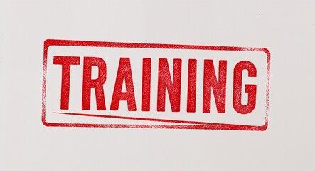 training red stamp lettering on plain white background