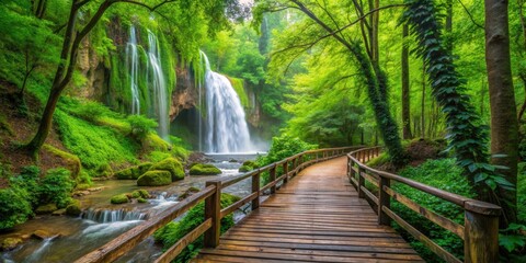 Beautiful foliage along Tatlica waterfalls pathway in Erfelek, Sinop with a lush green jungle background, Tatlica waterfalls