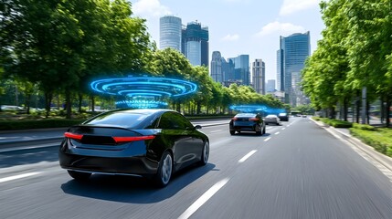 Panoramic view of a futuristic smart city with autonomous vehicles advanced architecture and cutting edge transportation infrastructure