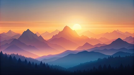 Obraz premium Minimalist of mountains at sunset with clean lines and soothing colors , mountains, sunset, minimalist,clean lines, soothing colors