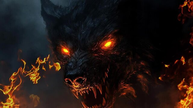 Fiery Wolf with Glowing Eyes Seamless Looping Background Video