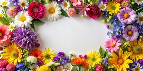 Obraz premium Colorful spring flowers forming a beautiful frame , Spring, background, colored, flowers, frame, vibrant, seasonal, fresh, nature