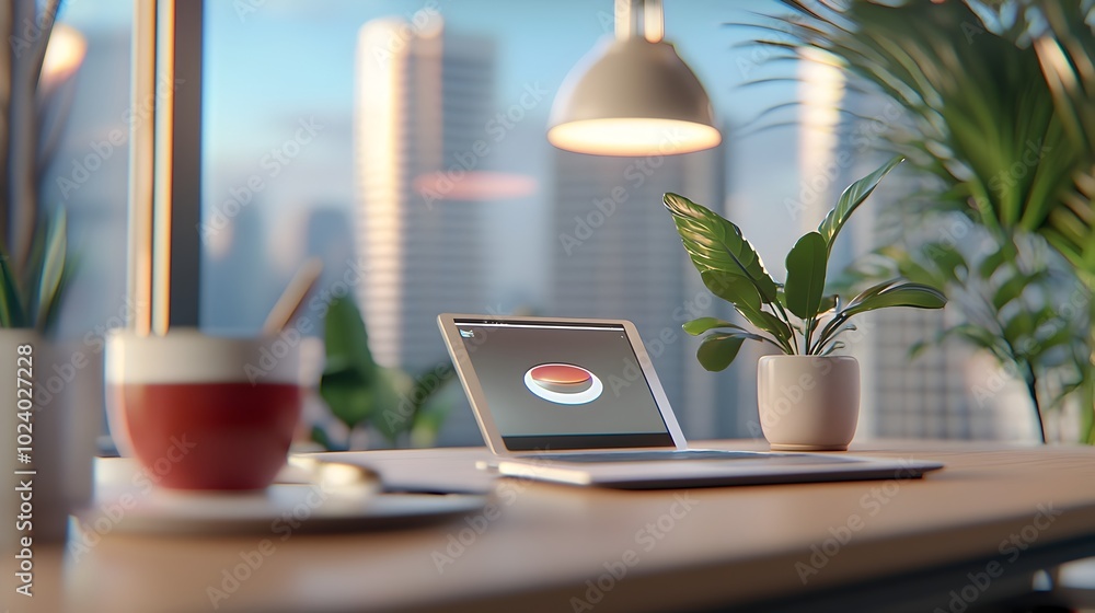 Poster futuristic workspace with holographic displays floating in the air showcasing innovative technology 