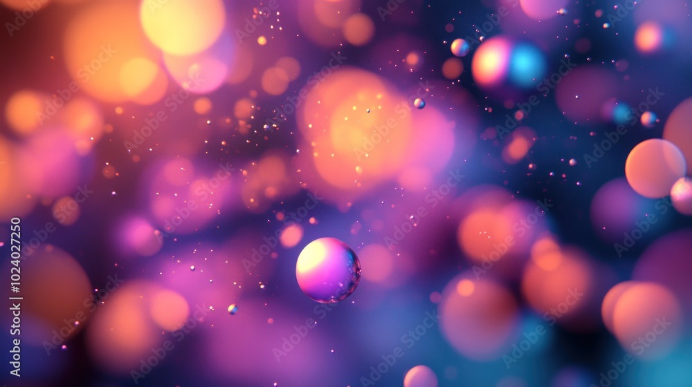 Poster abstract colorful background with bokeh lights and floating spheres