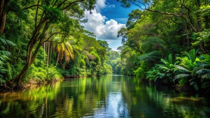 Fototapeta premium Majestic waterways flowing through lush rainforest in Oiapoque, Brazil, Amazon, river, water, trees, jungle, nature