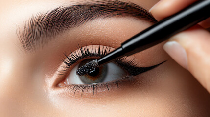 Applying eyeliner with precision brush