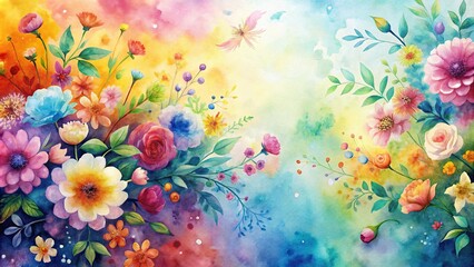 High angle watercolor flowers painting wallpaper with colorful gradients