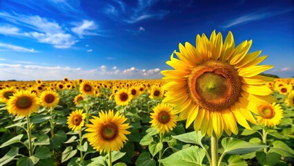 Vibrant yellow sunflower field under a clear blue sky, sunflowers, field, yellow, sunny, summer, nature, blooms