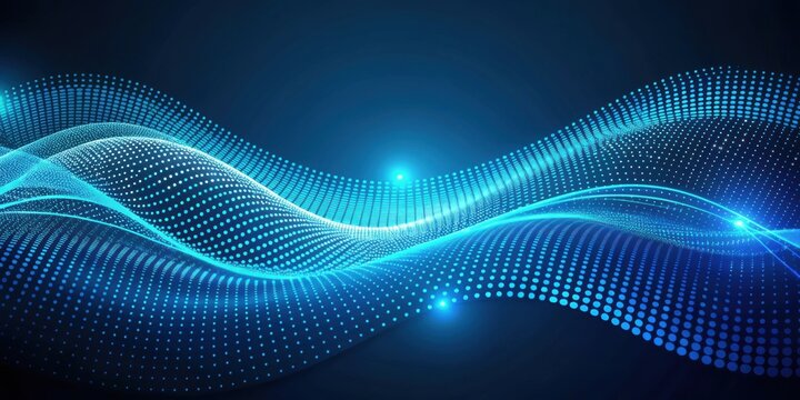 Abstract blue waves with dots on a digital background , wave, abstract, blue, dots, design, modern, pattern, texture, artistic,smooth