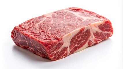 High quality image of raw wagyu meat with shallow depth of field on white background