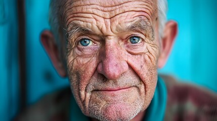 Weathered but Kind Face of Wisdom   Detailed Close up Portrait of an Elderly Gentleman with Deep Wrinkles and Thoughtful Introspective Expression