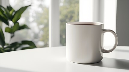 Peaceful Moment of Relaxation with Coffee Cup and Sunlight Streaming Through Window  Serene Calm and Monochromatic Composition for Lifestyle or Beverage Concepts