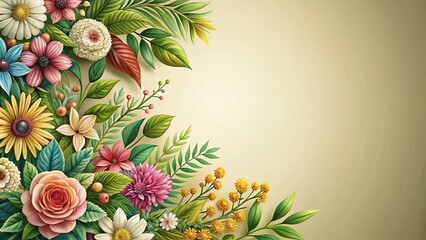 Highly detailed floral foliage background with asymmetrical design