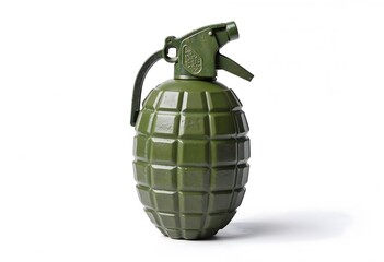 Close-up of a green hand grenade isolated on a white background.