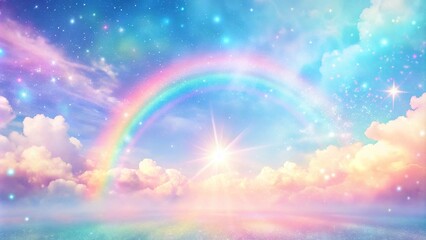 Holographic sky background featuring pastel rainbow colors