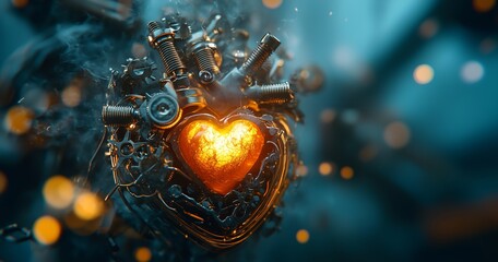 Steampunk Heart Machine with Glowing Core