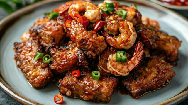 Fried Tempeh with Shrimp Paste Chili Sauce on a Plate