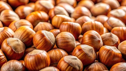 Obraz premium Horizontal background filled with hazelnuts in focus with forced perspective