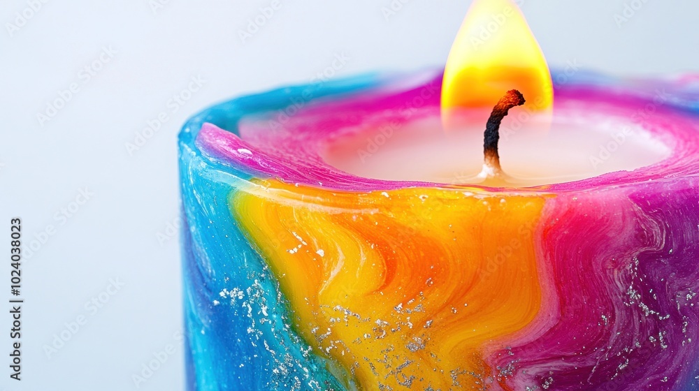 Canvas Prints A colorful candle with a vibrant flame, creating a warm and inviting atmosphere.