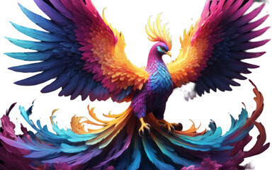 Obraz premium Graceful phoenix in colorful feather isolated transparent background PNG