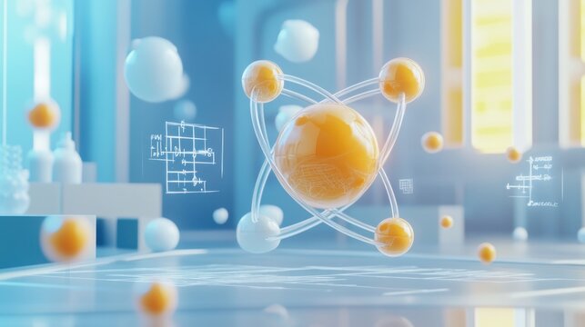A 3D representation of an atom with electrons, illustrating scientific concepts.
