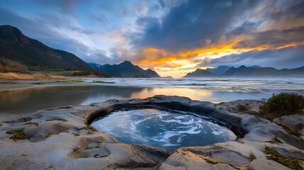 Obraz premium Mesmerizing tidal river surging in and out with the changing tides showcasing the cyclical power and natural rhythm of water