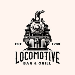 Vintage Locomotive Train Vector Logo and Illustration 