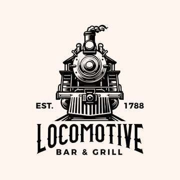 Vintage Locomotive Train Vector Logo and Illustration 