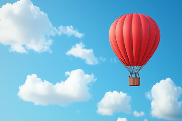 Fototapeta premium Hot Air Balloon Icon in 2D, Rising Red on a Sky Blue Background for a Playful Look