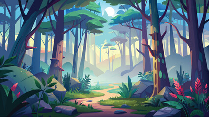 Serene Forest Path Leading to Mountain View