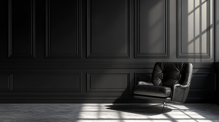 Fototapeta premium Contemporary Elegance: The Leather Chair Spotlighted in a Minimalist Studio