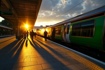 Supernatural event at a train station, where time appears to stop, and shadowy figures walk silently between the still passengers