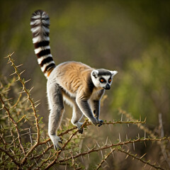 Obraz premium Ever heard of the aye-aye? This unique lemur from Madagascar uses its elongated middle finger to tap on trees and locate insects hidden beneath the bark. 