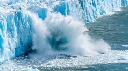 Massive glaciers slowly melting into the vast ocean symbolizing the slow yet powerful process of water reshaping the earth s landscape over time due to climate change and global warming