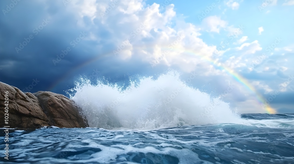 Poster captivating image of a powerful waterfall crashing into a serene pool below creating a mesmerizing d