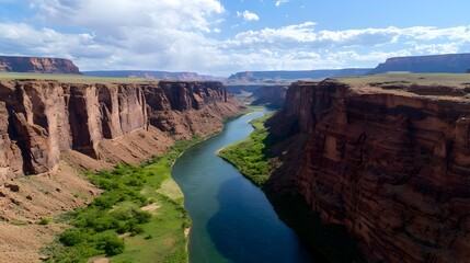 Majestic canyon carved over millennia by the powerful winding flow of a river through the landscape showcasing the sculpting force of water erosion on the natural environment  A serene