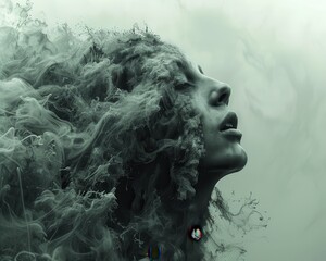 Ethereal Woman with Smoke and Fantasy Elements