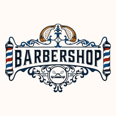 Barbershop vector logo design. Illustration of razor tool with barbers pole, perfect for barber or hair salon