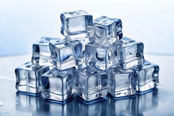 Ice cubes pile on white background