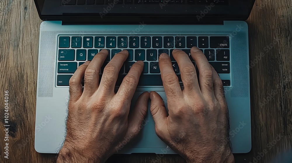 Poster top view of hands typing on a laptop with multiple browser tabs opened for online shopping showcasin