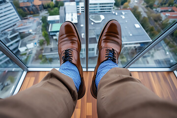 Business shoes and socks, aerial view indoors