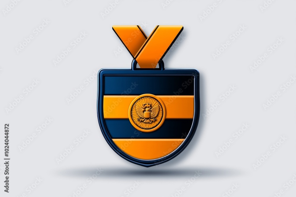 Poster a simple icon of a medal of service awarded to veterans, with clean lines and a minimal color palett