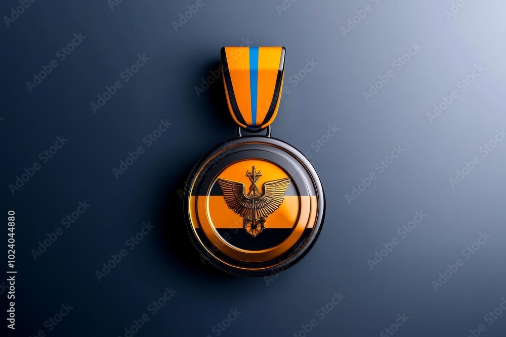 Poster a simple icon of a medal of service awarded to veterans, with clean lines and a minimal color palett