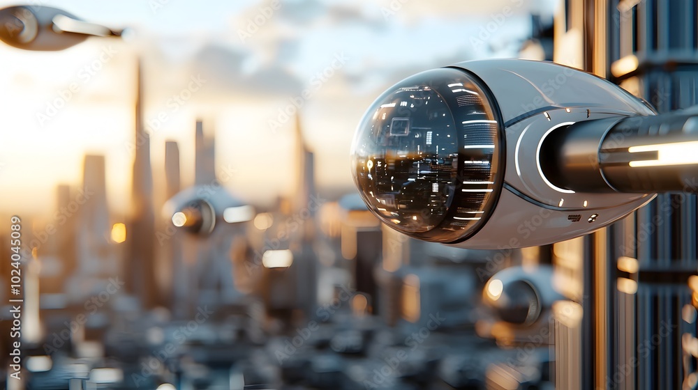 Aufkleber futuristic architectural skyline with innovative high tech skyscrapers floating structures and advan