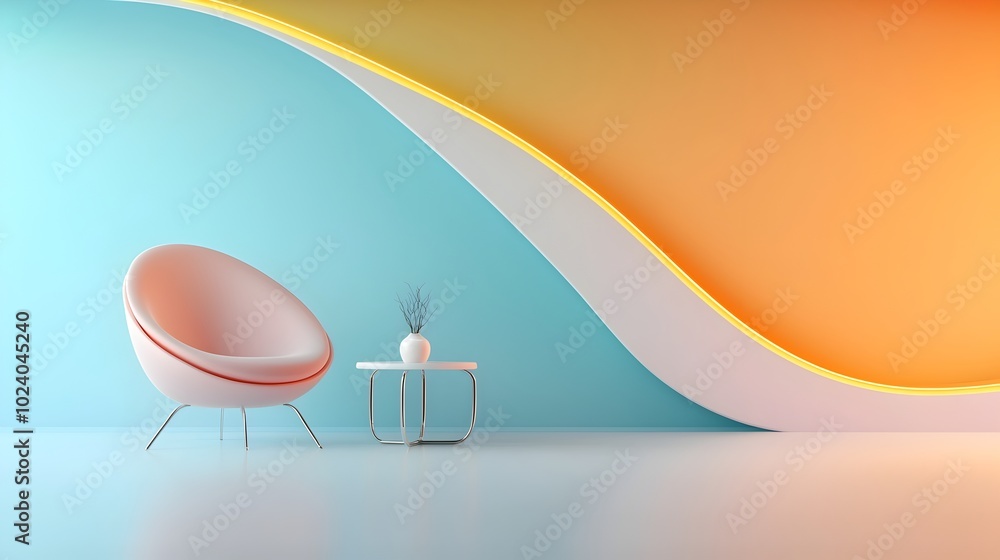 Poster sleek and futuristic interior design featuring smooth curves glowing neon lights and minimalist furn